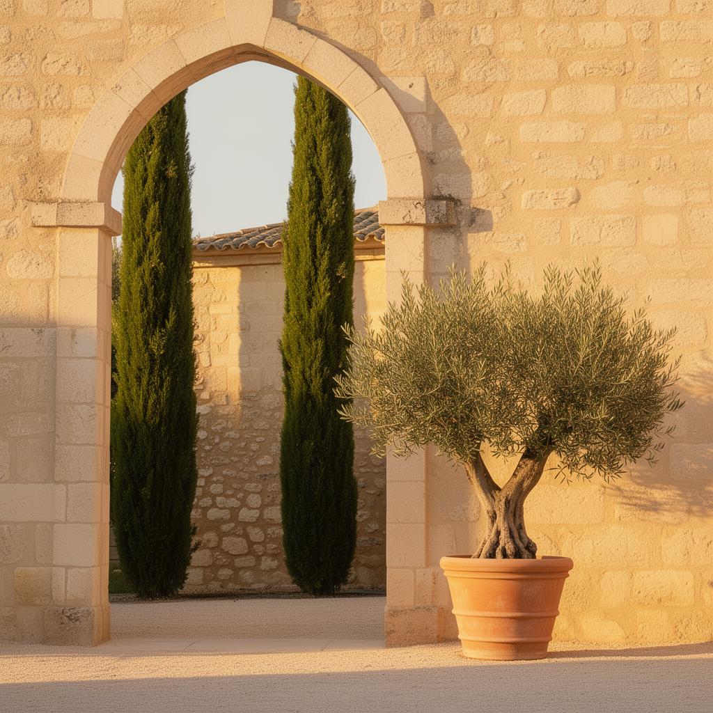 Arche en pierre de Provence et olivier — sérénité méditerranéenne